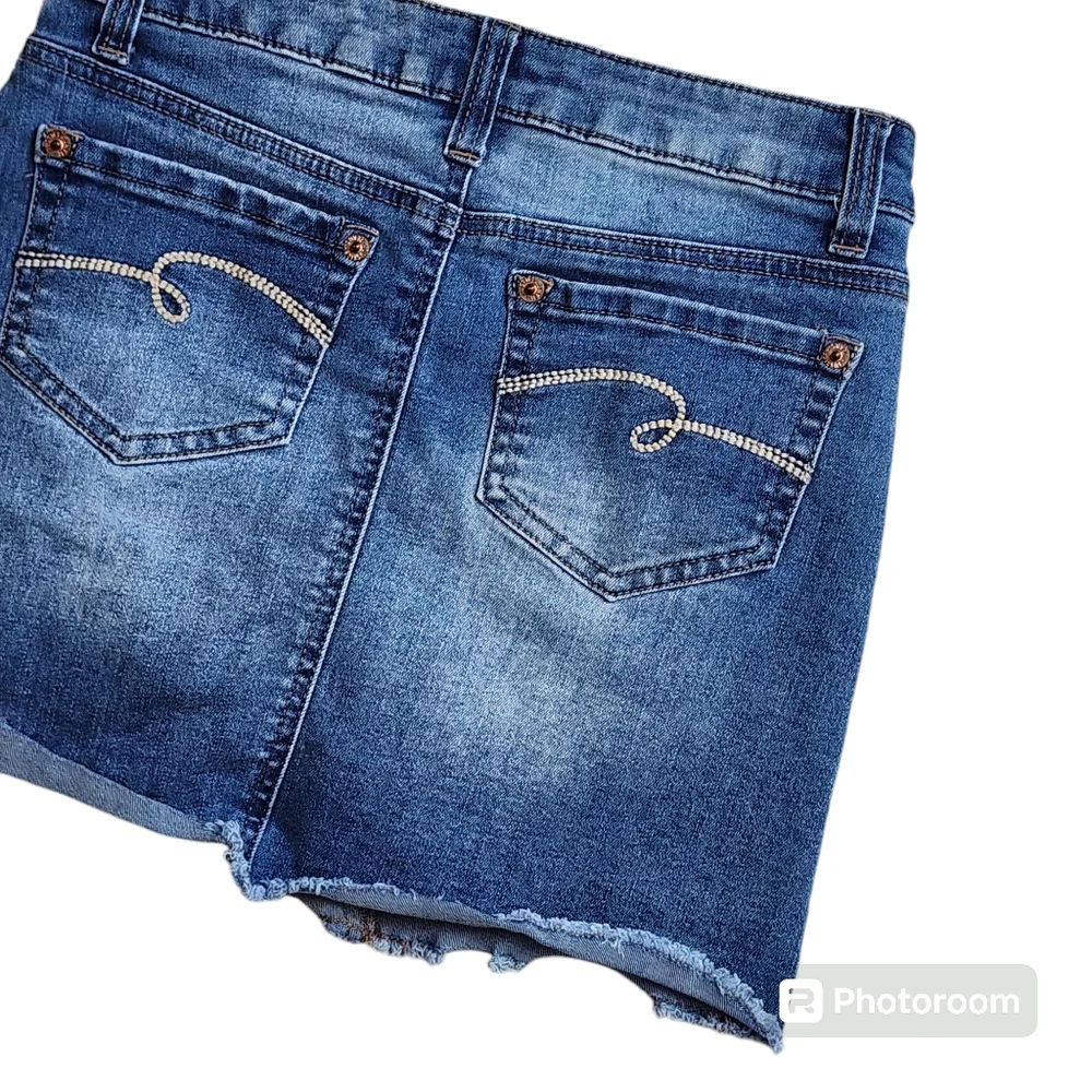 Girls Justice Denim Skirt Size 12 Distressed Frayed Built-in shorts